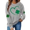 thumbnail image 2 of Up to 65 off!Lolmot St Patricks Day Shirt Women Fleece Lined Sweatshirt Shamrock Long Sleeve Shirts Green Clover Pullover Irish Holiday Heart Print Graphic Tops, 2 of 4
