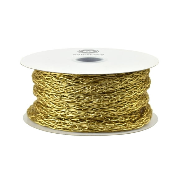 Homeford Christmas Metallic Chain Link Tubing Ribbon, Gold, 5mm, 10-yard