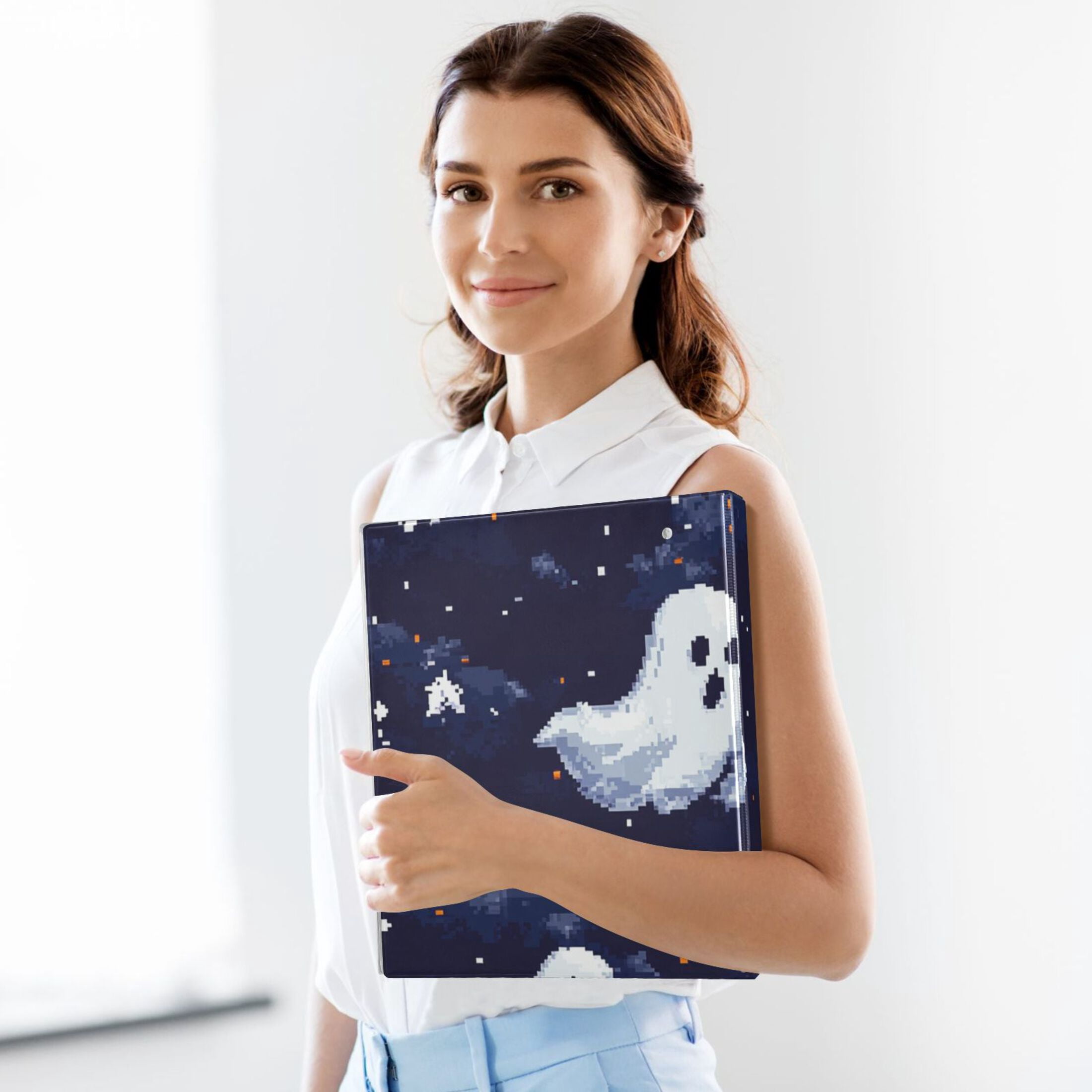 Pixel Ghosts Pumpkins 3 Ring Binders 1.5 inch Hardcover File Folders with Interior Pockets A4 Size Organizer for School Office Hospital