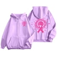 thumbnail image 3 of Breast Cancer Awareness Hoodies for Women 2025 Pink Ribbon Zip Up Graphic Hooded Sweatshirt with Pockets Jackets Coat, 3 of 7