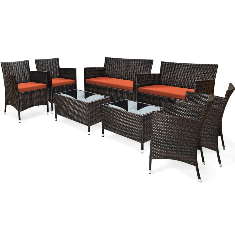 Aimee Lii 4 Pieces Patio Cushioned Wicker Conversation Set, Outdoor Sectional Set with with Glass Coffee Table, Orange Aimee Lii 4 Pieces Patio Cushioned Wicker Conversation Set, Outdoor Sectional Set with with Glass Coffee Table, Orange