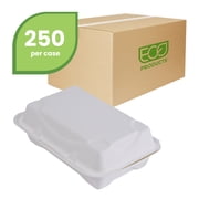 Eco-Products Compostable Disposable Clamshell Take Out Container, Eco-Friendly Sugarcane Food Container, 9 x 6, Case of 250