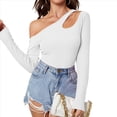 thumbnail image 1 of Camiseta de Mujer con Cuello Asimétrico, Hombros Descubiertos, Larga, Acanalada, Ajustada, para Salir, con un Solo Hombro L, 1 of 10