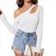 thumbnail image 1 of Camiseta de Mujer con Cuello Asimétrico, Hombros Descubiertos, Larga, Acanalada, Ajustada, para Salir, con un Solo Hombro M, 1 of 10