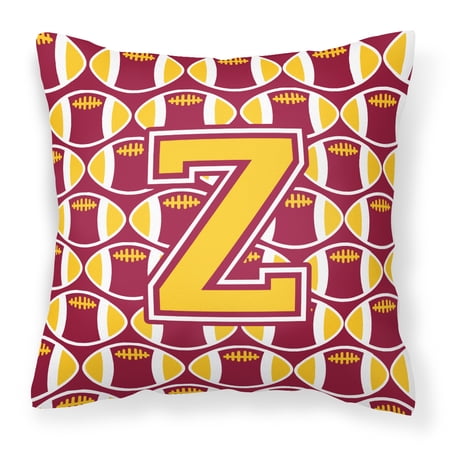 Letter Z Football Maroon and Gold Fabric Decorative Pillow