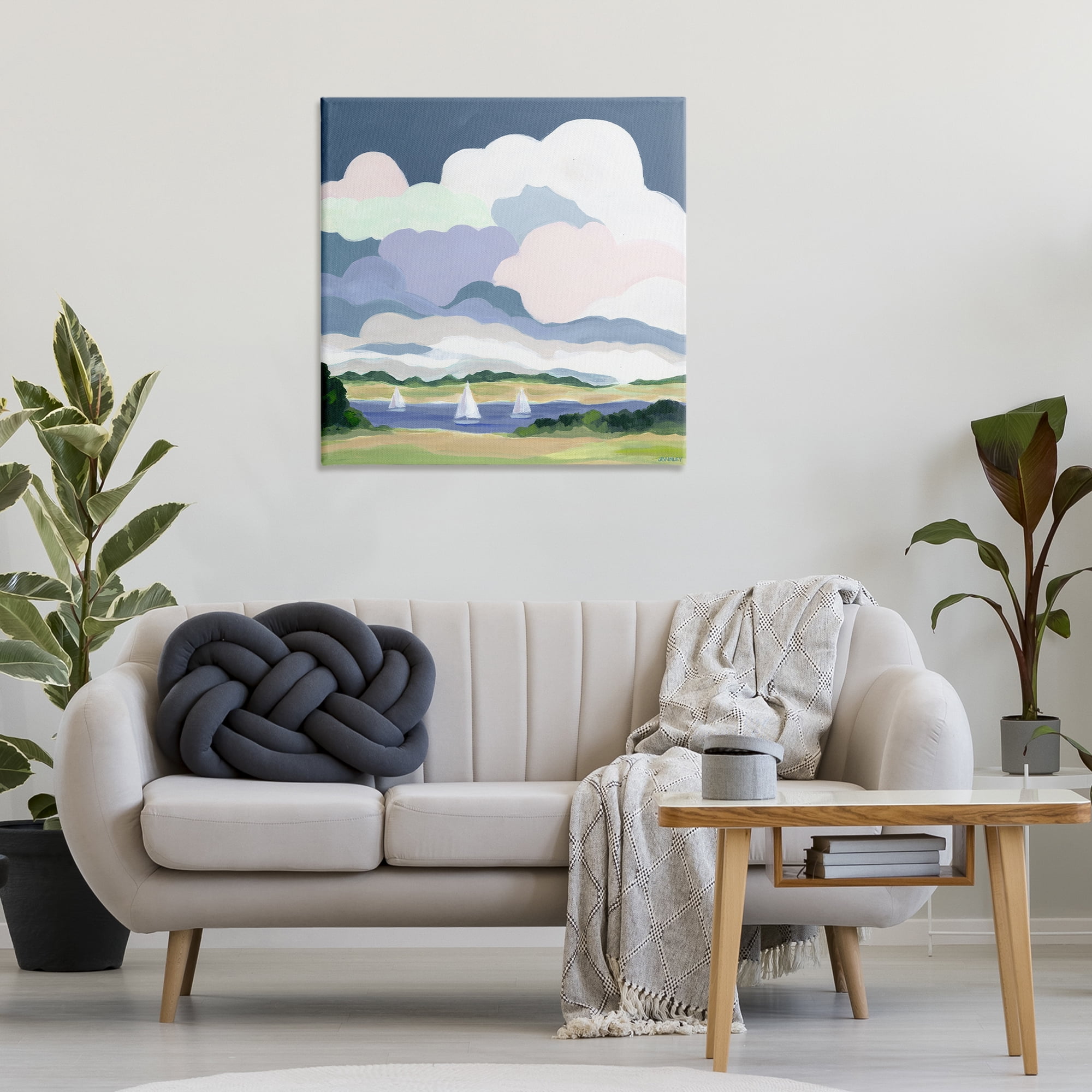 Stupell Industries Lake Sailboats with Clouds Landscape & Nature Painting Wrapped Canvas Art Print Wall Art, 30 x 30