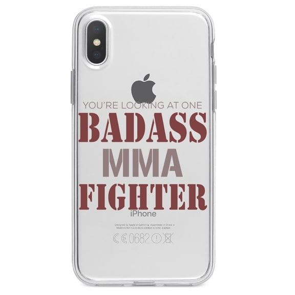 DistinctInk Clear Shockproof Hybrid Case for iPhone XS Max (6.5" Screen) - TPU Bumper Acrylic Back Tempered Glass Screen Protector - You're Looking at One Badass MMA Fighter