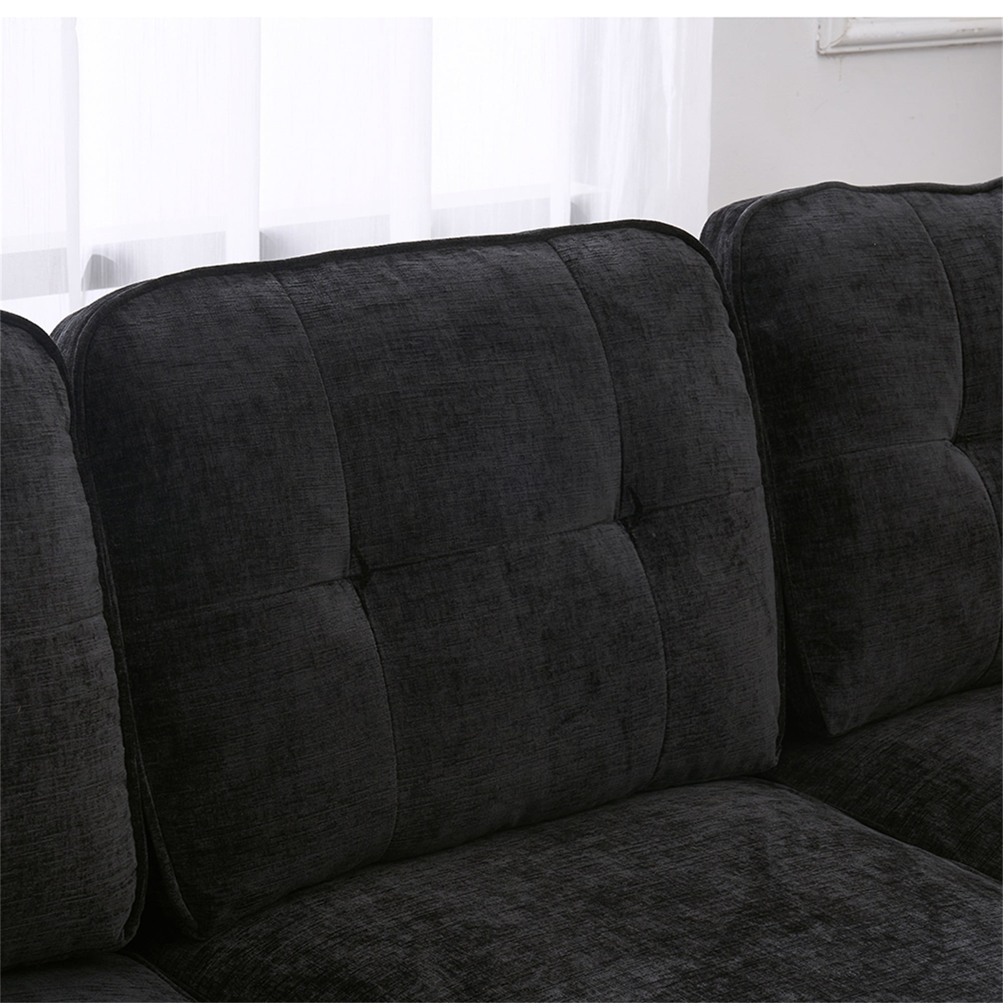 Resenkos Modern Upholstered Sofa Couch with Reversible Sofa Chaise, Chenille Fabric Sectional Sofa Set Black