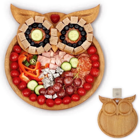 XILAZAB Owl-Shaped Charcuterie Board, Solid Wood Cheese Tray, Cherry Finish, Built-in Hanging Hole, 12.6 x 11.8 inches