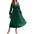 thumbnail image 4 of Sunloudy Vestido casual para mujer, cuello en V, manga larga, color sólido, cintura alta, plisado, vestidos largos con cinturón Sunloudy S M L XL, 4 of 8