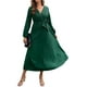 thumbnail image 4 of Sunloudy Vestido casual para mujer, cuello en V, manga larga, color sólido, cintura alta, plisado, vestidos largos con cinturón Sunloudy S M L XL, 4 of 8