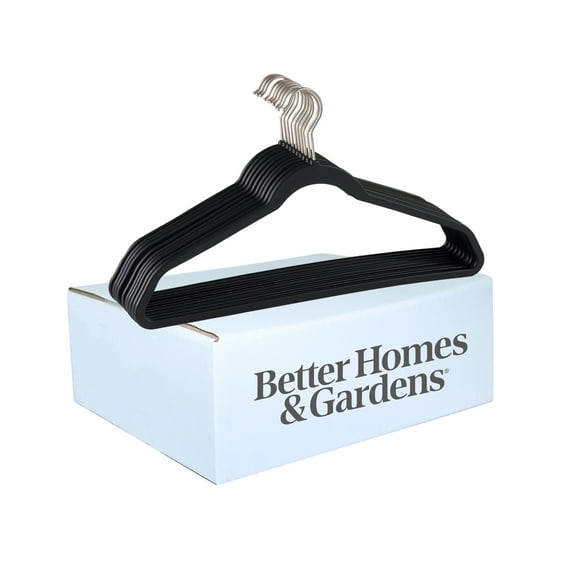 Better Homes & Gardens Rubber Hangers, Non-Slip Clothing Hangers, 30 Value Pack, Rich Black, Rubberized
