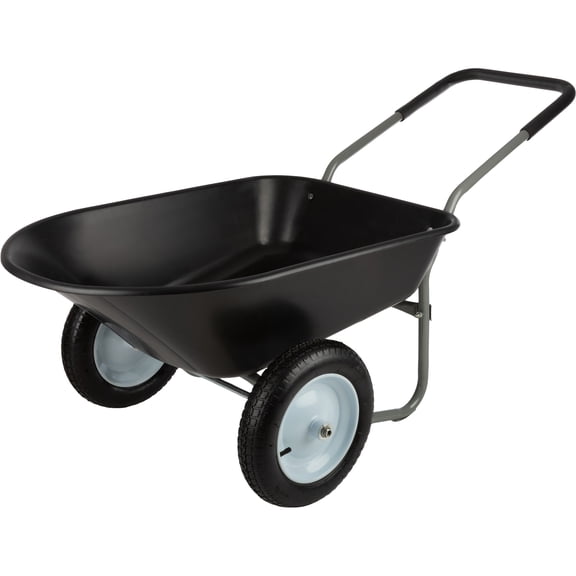 Pure Garden 2-Tire Wheelbarrow with 300lb Capacity and Padded Handle, Black