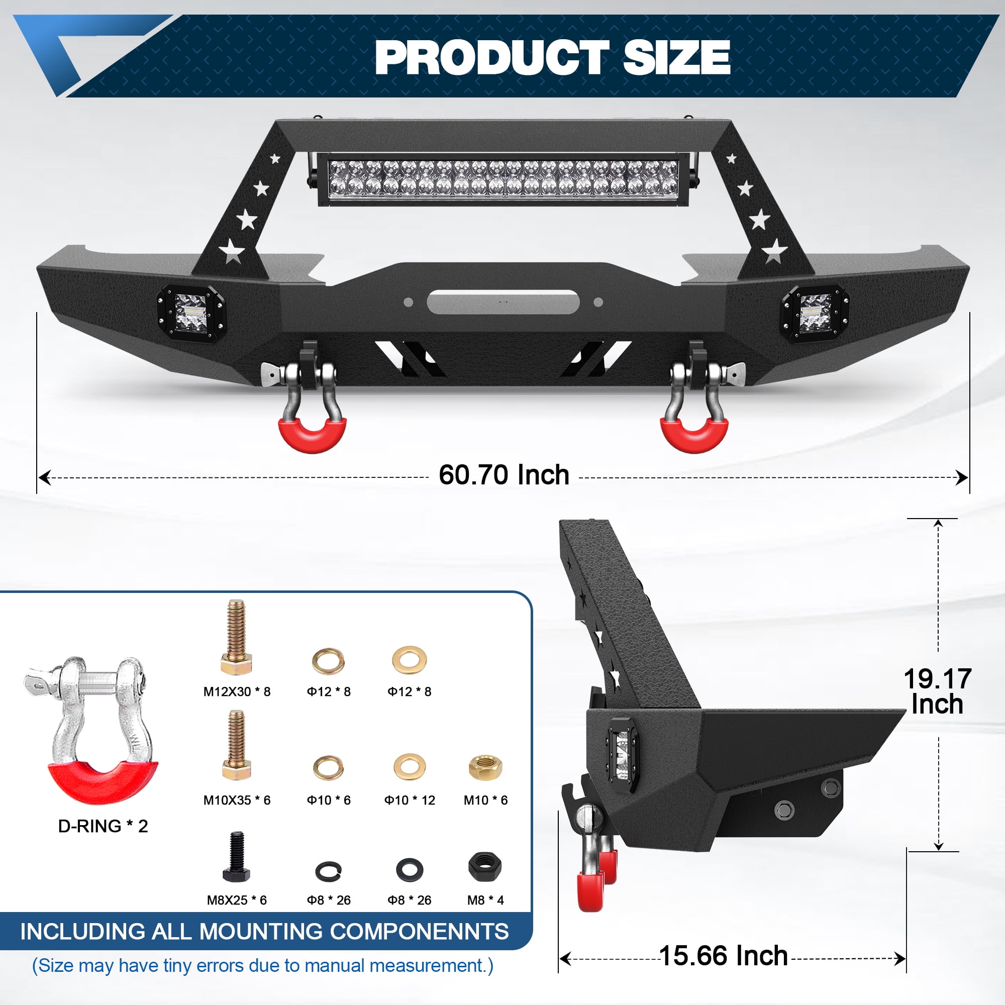 POFENZE For Jeep XJ Front Bumper Compatible with 1984-2001 Jeep Cherokee XJ with Winch Plate and Lights