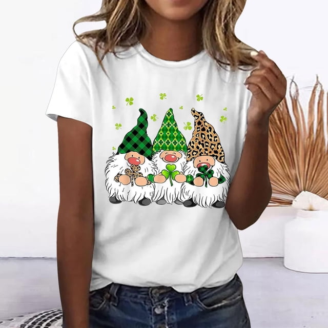 Meichang T-Shirts de la Saint-Patrick pour Femmes Mignons T-Shirts Imprimés Saint-Patrick Hauts pour Femmes Manches Courtes Col Rond Décontracté Chandail Blouse T-Shirts Chanceux