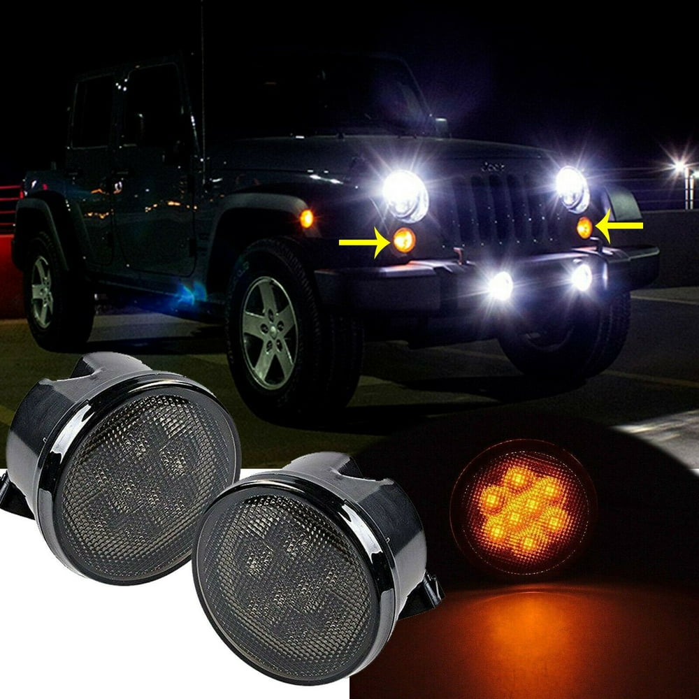 Xotic Tech 2pcs LED Turn Signal Front Grill Side Marker Light Smoked