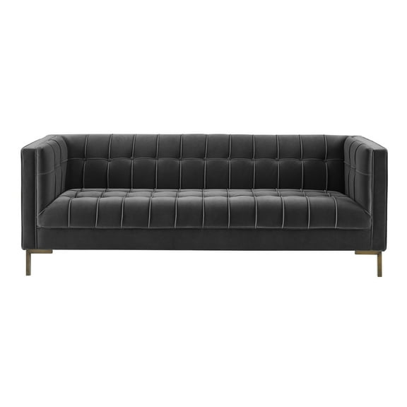 Steve Silver Isaac Channel Stitch Gray Velvet Button Tufted Sofa