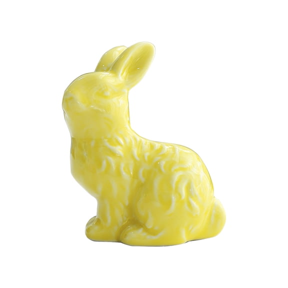 SLYNSHome Easter Bunny Figurine Yellow Ceramic Bunny Rabbits Modern Art Spring Home Decor Easter Decorations Rabbit Figurines Decor