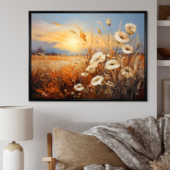 Designart "Serenading Crimson And Yellow Flowers I" Flower Floater Framed Canvas Prints