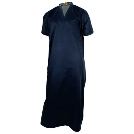 Hijaz Navy Blue Short Sleeve Casual Cotton Men's Thobe Arab Robe Dishdasha