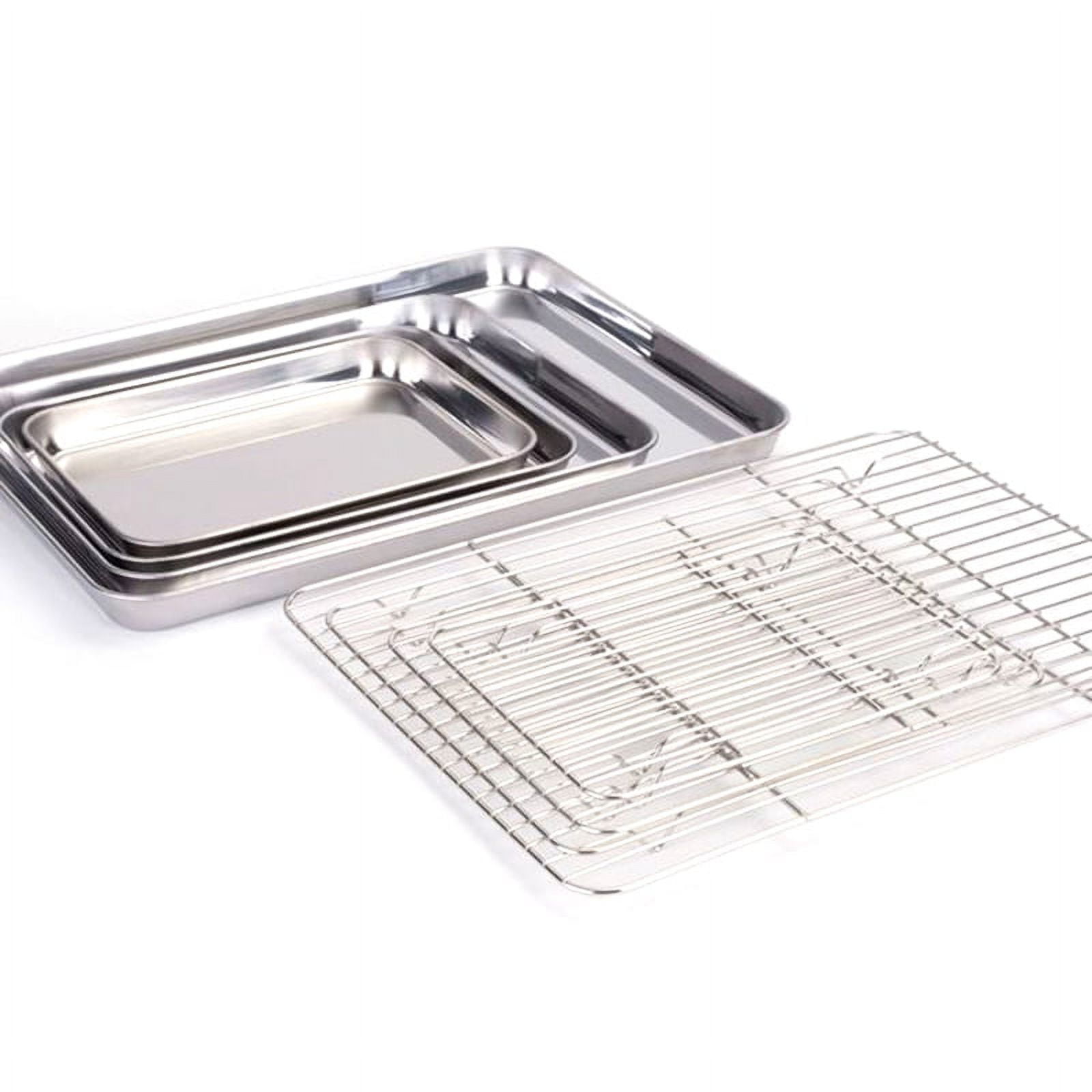 3pcs Small Oven Baking Pan With Wire Rack And Silicone Mat Set, Mini  Stainless Steel Baking Tray With Cooling Rack, Dishwasher Safe