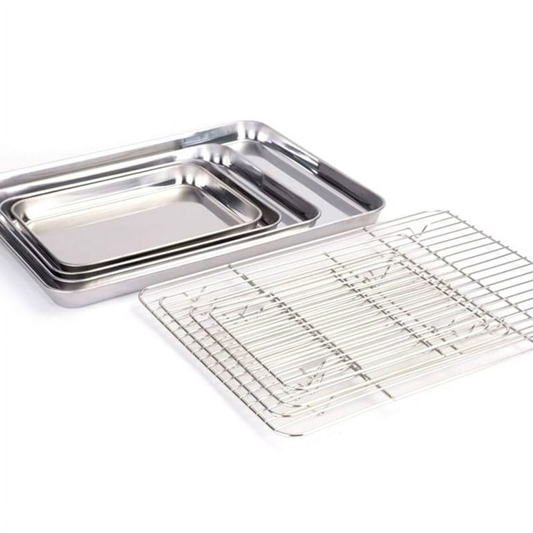 Oven-Safe Baking Pan with Cooling Rack Set - Quarter Sheet Pan Size -  Includes Premium Aluminum Baking Sheet and 100% Stainless Steel Baking Rack  for