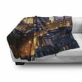 thumbnail image 3 of Scotland Soft Flannel Fleece Throw Blanket, Edinburgh Skylines Building and Castle at Dusk Cityscape National Landmark, Cozy Plush for Indoor and Outdoor Use, 50" x 60", Multicolor, by Ambesonne, 3 of 6
