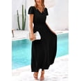 thumbnail image 3 of Vestido largo PRETTYGARDEN para mujer, verano 2025, cuello en V, con volantes, negro, 3 of 9