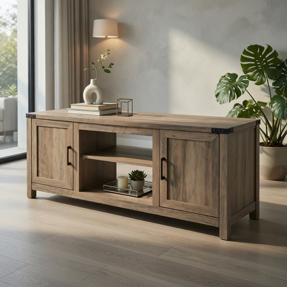 Kadyn TV Stand, TV Cabinet, Entertainment Center Console Table, Electric Fireplace TV Stand with Storage Cabinets for TVs up to 70 Inch (Not Included the Electric Fireplace)-Natural