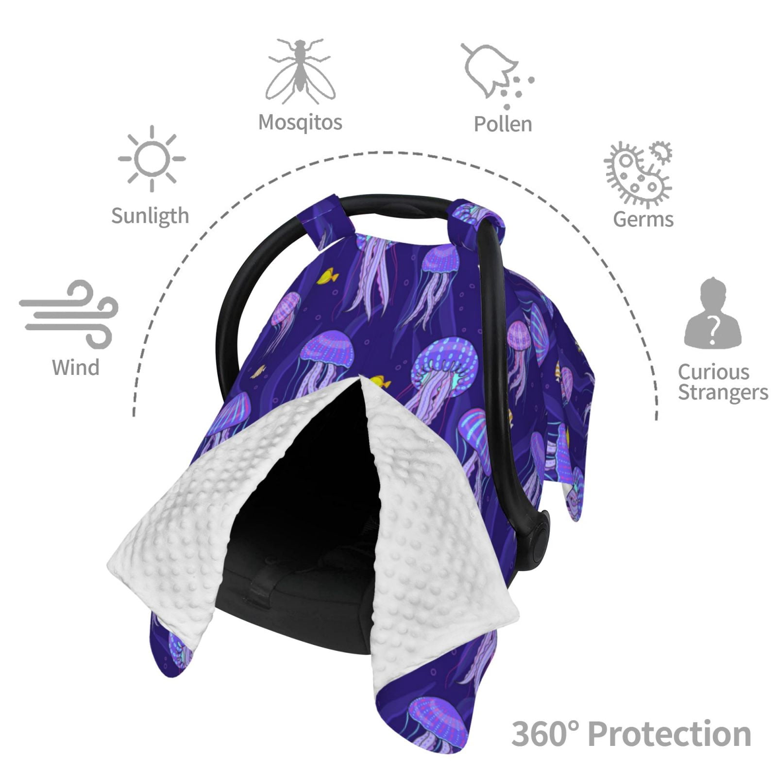Car Seat Cover Baby - Yellow Fish Purple Jellyfish Breathable Infant Car Seat Cover for Baby Carseat, Lightweight Comfort Baby Essentials Must Haves Newborn Stuff for Girl Boy