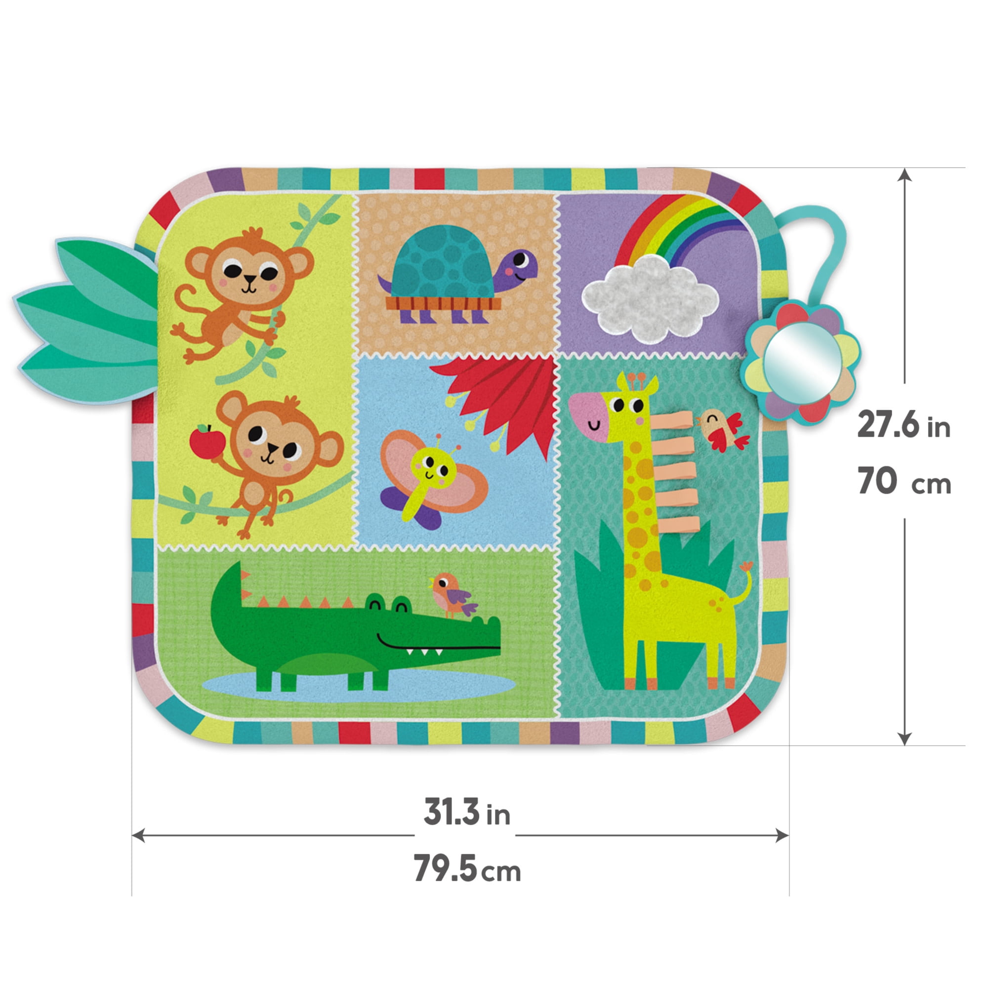 Kids Hits: Two-Sided Play Mat - My First Animals - 2-In-1 Reversible Sensory Floor Pad, Mirror-Ribbons-Squeaker, Tactile Touch Toy, Baby-Toddler 3Mo+