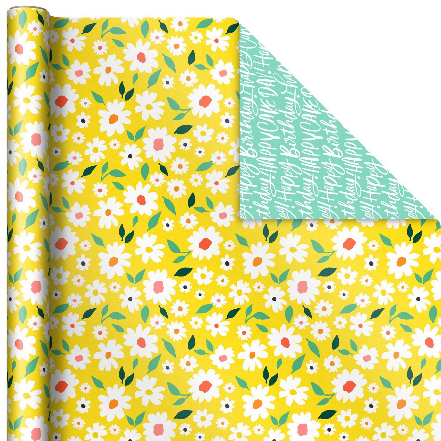 Hallmark Reversible Wrapping Paper (3 Rolls: 75 Sq. Ft. Ttl) Floral, Lemons, Bright Abstract