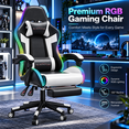 thumbnail image 2 of Mr IRONSTONE RGB Gaming Chair, Ergonomic PC Computer Desk Chair with LED Lights & Linkage Armrests, White and Black, 2 of 10