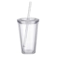 thumbnail image 1 of Double-layer Plastic Cup With A Lid And Straw, Insulated Coffee Cup, 500ml, Transparent, 1 of 4
