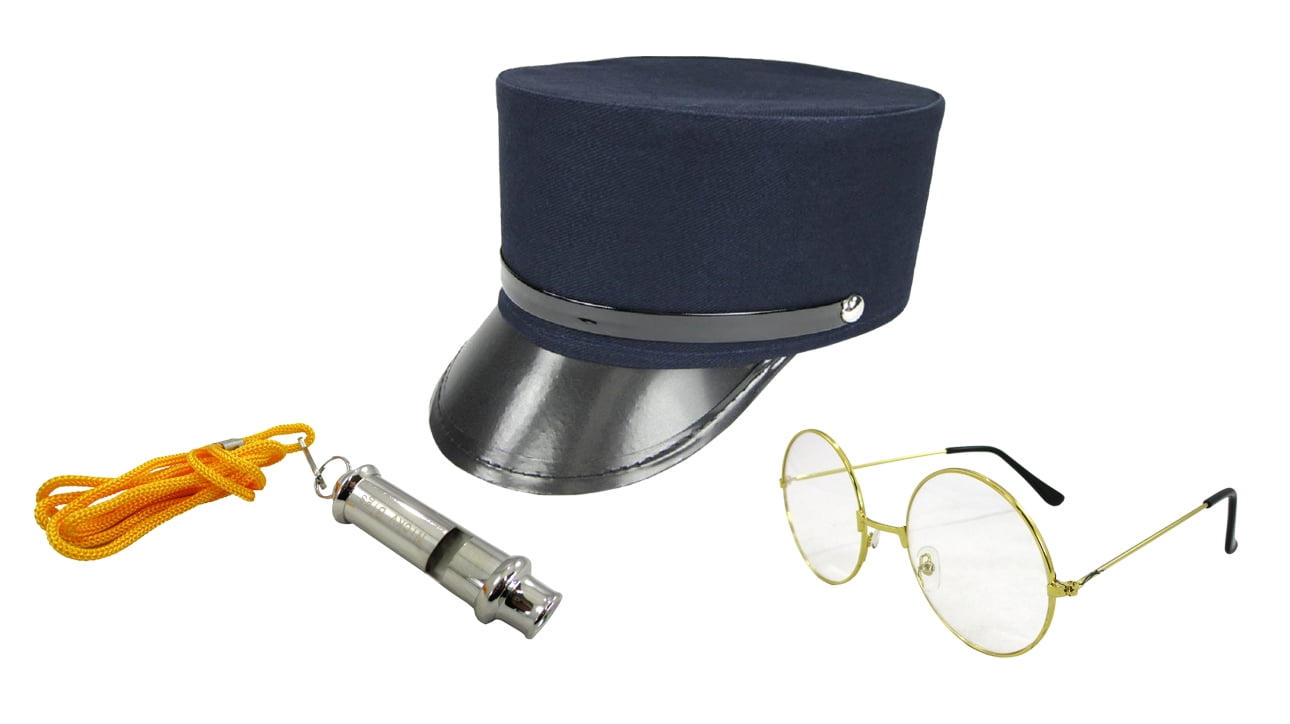 Mens Train Conductor Hat Plus Whistle Fancy Holiday Costume Accessory