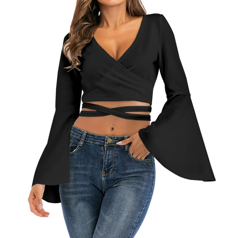 With Added Drama Bell Sleeve Crop Top, Bell Sleeve Top