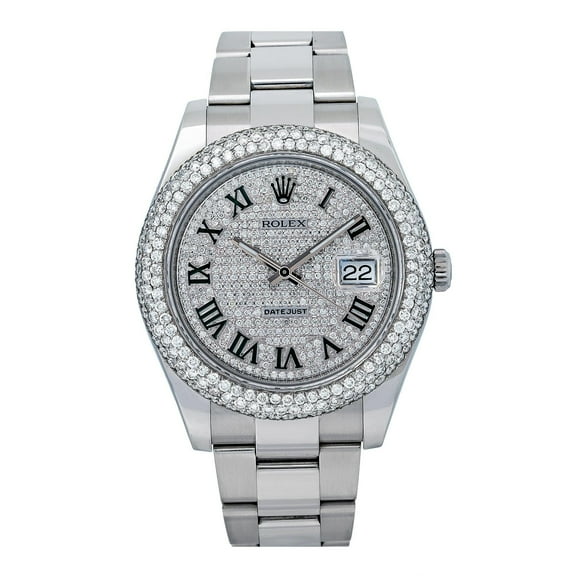 Pre-Owned Rolex Datejust 41MM 116300 Diamond Paved Roman Dial Diamond Bezel Stainless Steel Oyster Bracelet