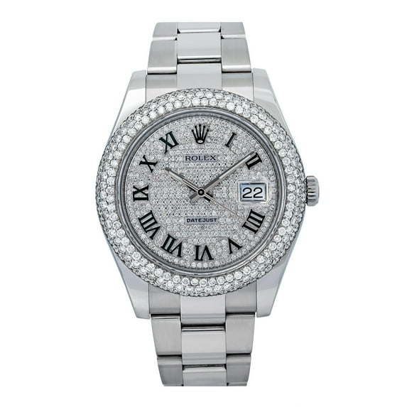 Pre-Owned Rolex Datejust 41MM 116300 Diamond Paved Roman Dial Diamond Bezel Stainless Steel Oyster Bracelet