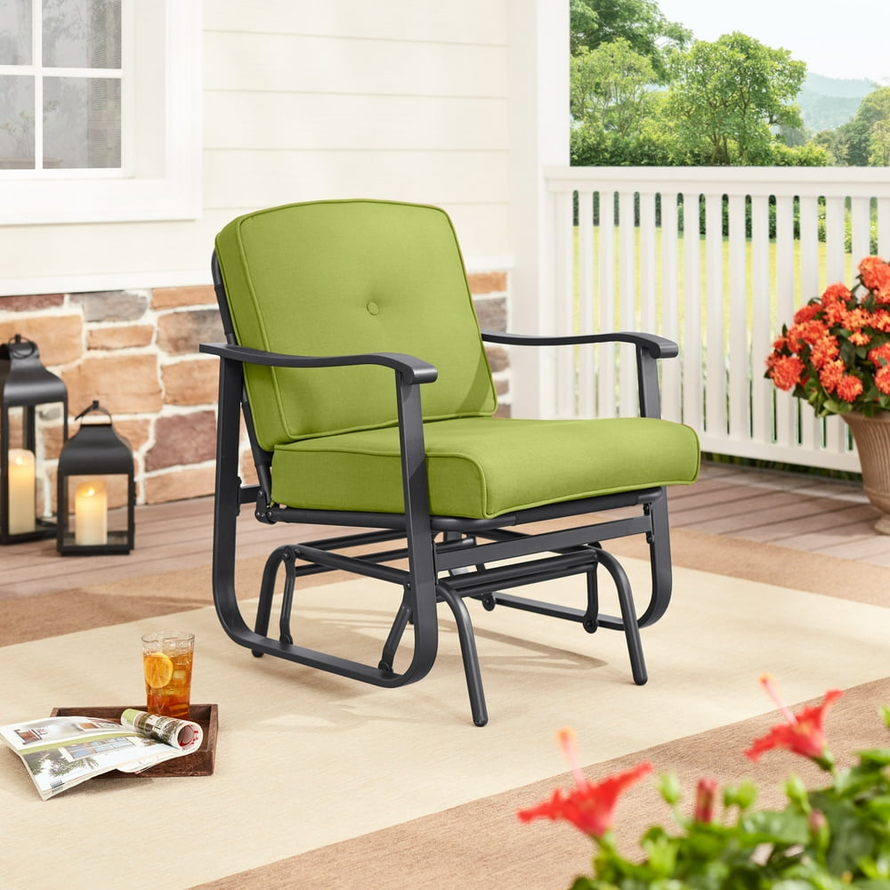 Mainstays Belden Park Cushion Steel Outdoor Glider Chair - Green/Black - Walmart.com - Walmart.com
