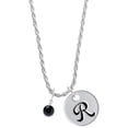 thumbnail image 1 of Delight Jewelry Crystal Black Channel Drop Silvertone Script Initial Disc - R - Charm Necklace, 20"+3", 1 of 4