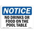 thumbnail image 1 of SignMission OS-NS-D-1218-L-14493 OSHA Signe - Pas de Boissons Ou de Nourriture sur la Table de Billard, 1 of 1