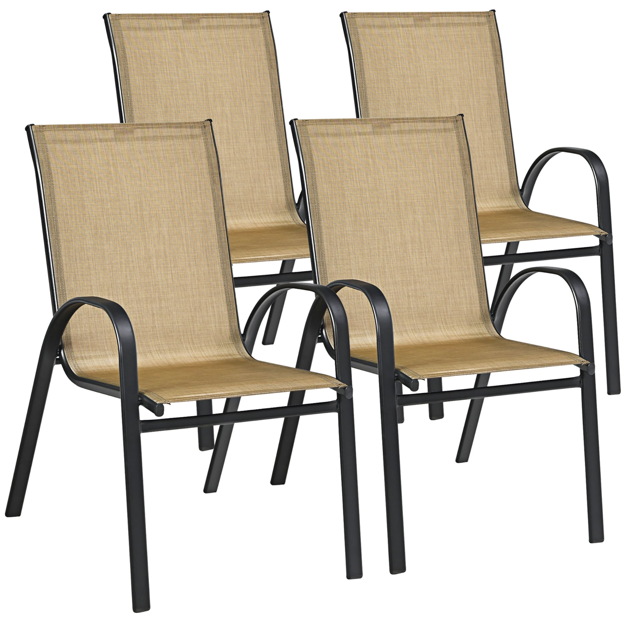 Costway Set of 4 Patio Stackable Dining Chairs Armrest Garden Deck