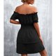 thumbnail image 4 of Vestido con hombros descubiertos Tejido jacquard Volantes Cintura ajustada Vestido de una pieza de moda para mujer Negro L, 4 of 6