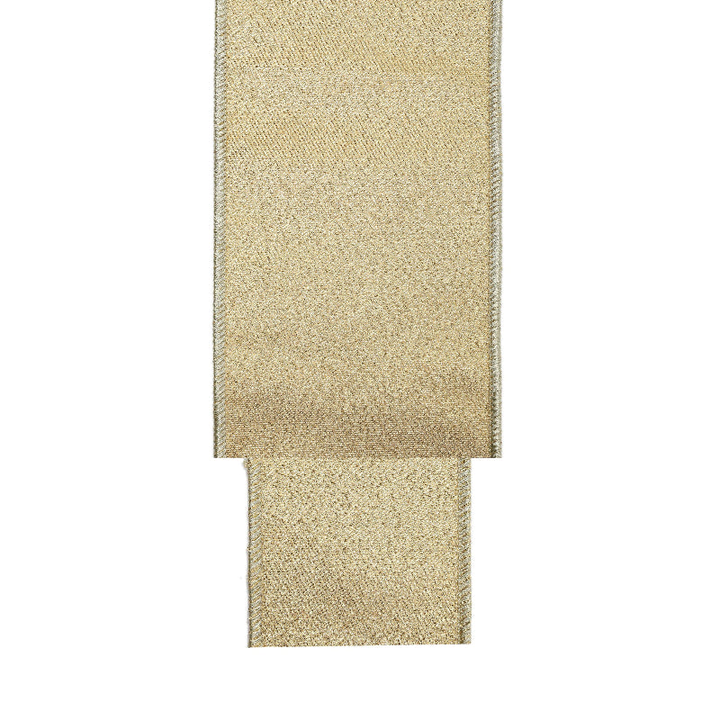 LaRibbons 4" Wired Iridescent Ribbon, Gold Metallic Double-Fused Taffeta Backing, 10 Yard Roll