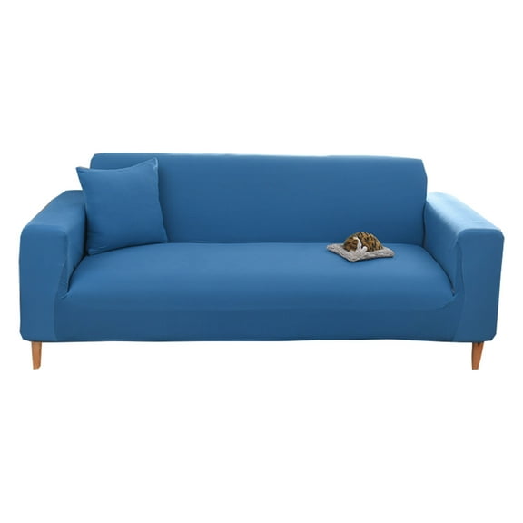 Dowbom Stretch Sofa Slipcover,1-Piece Couch Cover with 2 Pillowcase Furniture Protector Universal Washable Soft Solid Color Sofa Cover with Elastic Bottom for Pets Cat Dog Kids-S(90-140cm)-blue