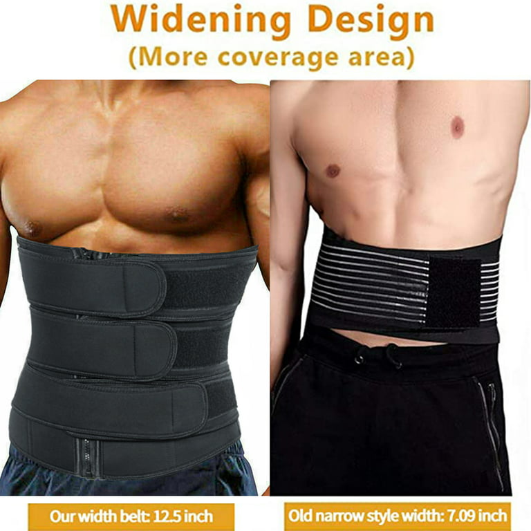 Sauna Waist Trimmer Belt Wide Men Workout Waist Trainer Sweat AB Belt with  Adjustable Three Straps Weight Loss Back Support Neoprene Snug Fit Belly