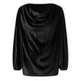 thumbnail image 5 of TTUHYWXI Women's Satin Silky Cowl Neck Drape Ruched Front Long Sleeve Blouse Shirt Top (Black, XXL), 5 of 7