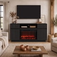 thumbnail image 2 of PAPROOS Fireplace TV Stand for 70 Inch TV, 64'' Wide Wood TV Cabinet with 30'' Electric Fireplace, Modern Fluted Entertainment Center TV Console Table for Living Room, Black, 2 of 8
