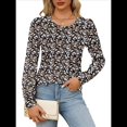 thumbnail image 1 of Blusas Plisadas de Larga Abullonada para Mujer, Cuello Redondo, Elegantes, Informales, Holgadas, para Invierno y . Floral Negro M, 1 of 5