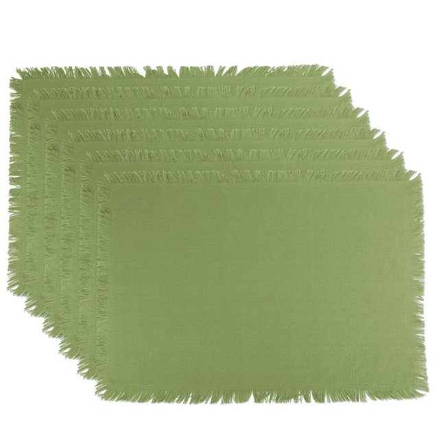 Design Imports CAMZ10438 Set de Table à Franges Mi-Lourds Vert - Lot de 6